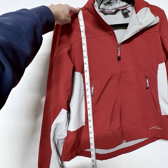 Y2K Eddie Bauer Soft‎ Shell Jacket Coat Women L Red Rain Hood Full Zip Vintage - Picture 11 of 14